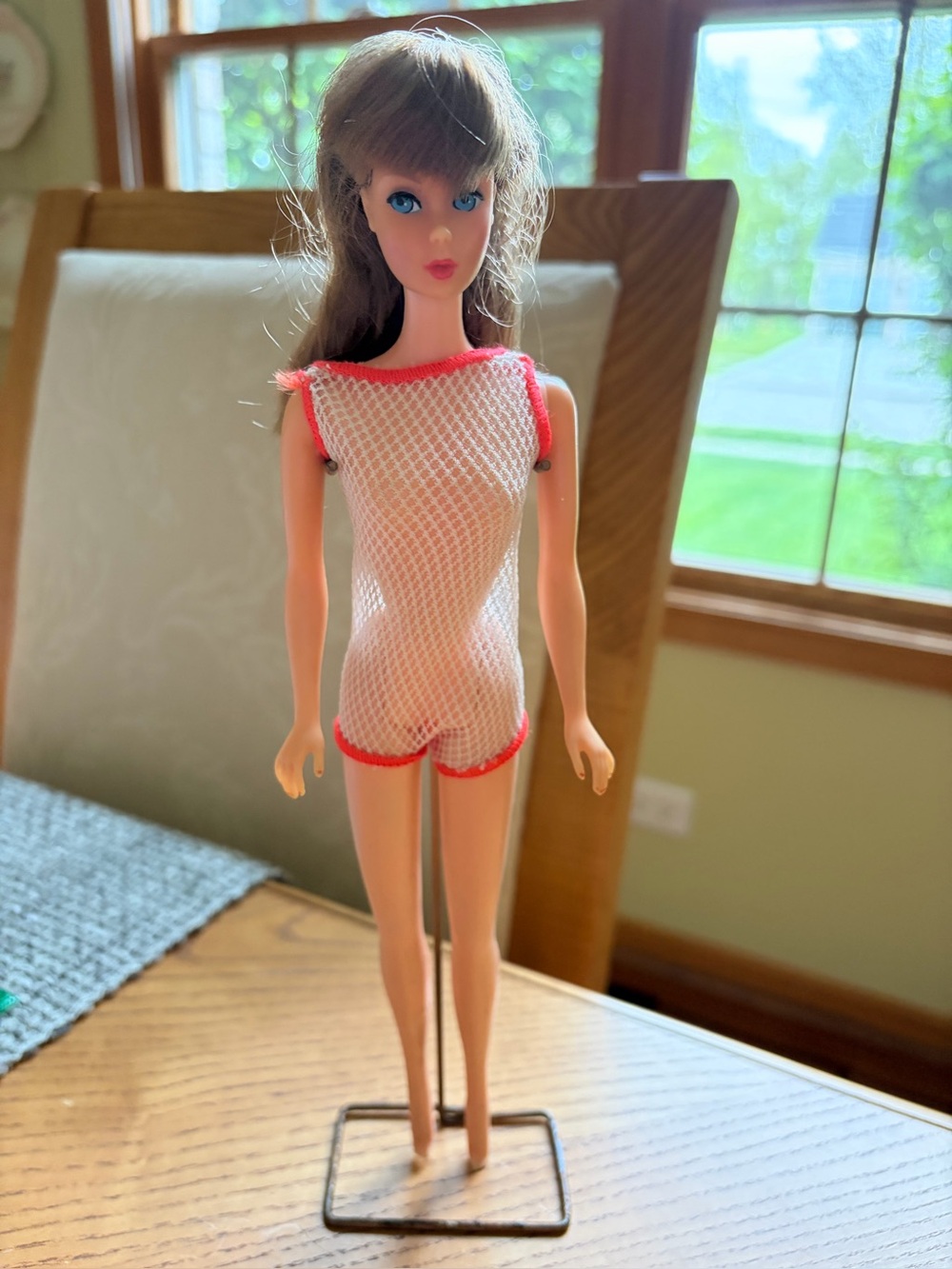 Vintage TNT 1966 Barbie with mesh coverup and #1858 Fancy Dancy outfit